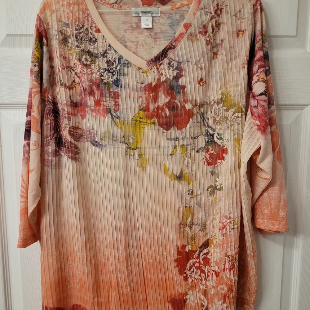 CJ Banks Floral V-Neck 3/4 Sleeve Women's Top Sz. 2X